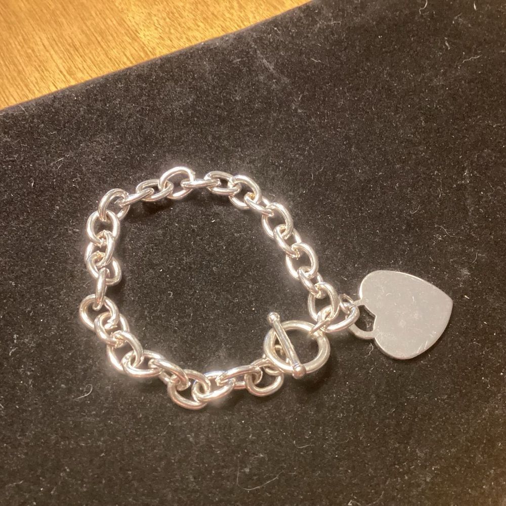 Bold Silver Tone Heart Charm Bracelet